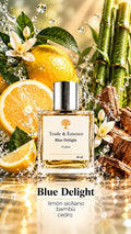 Blue Delight de Trade & Essence, perfume de 60 ml con notas de limón siciliano, bambú y cedro.